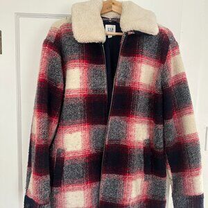 Old Navy Plaid Jacket with Faux Fur Collar